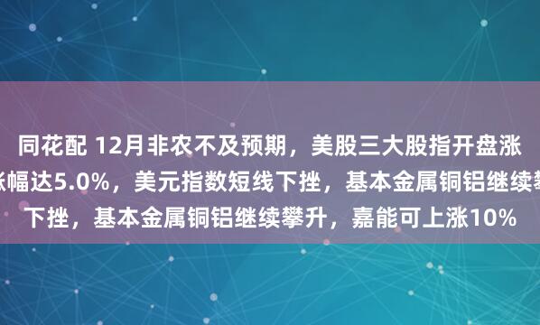 同花配 12月非农不及预期，美股三大股指开盘涨跌不一，纽约银日内涨幅达5.0%，美元指数短线下挫，基本金属铜铝继续攀升，嘉能可上涨10%